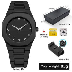 Matte Black Arabic Dial Watch – Premium Men’s Analog Quartz Watch